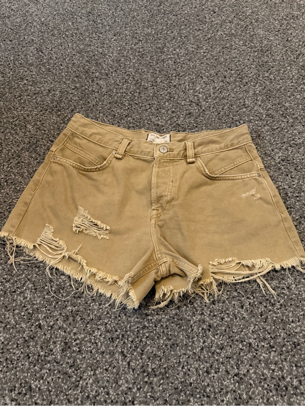 We The Free Distressed High-Rise Jean Shorts in Tan